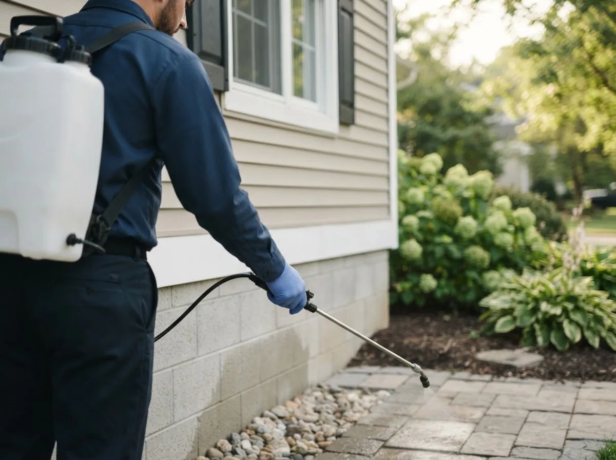 Pest control technician inspecting a home in Bowdon, ND